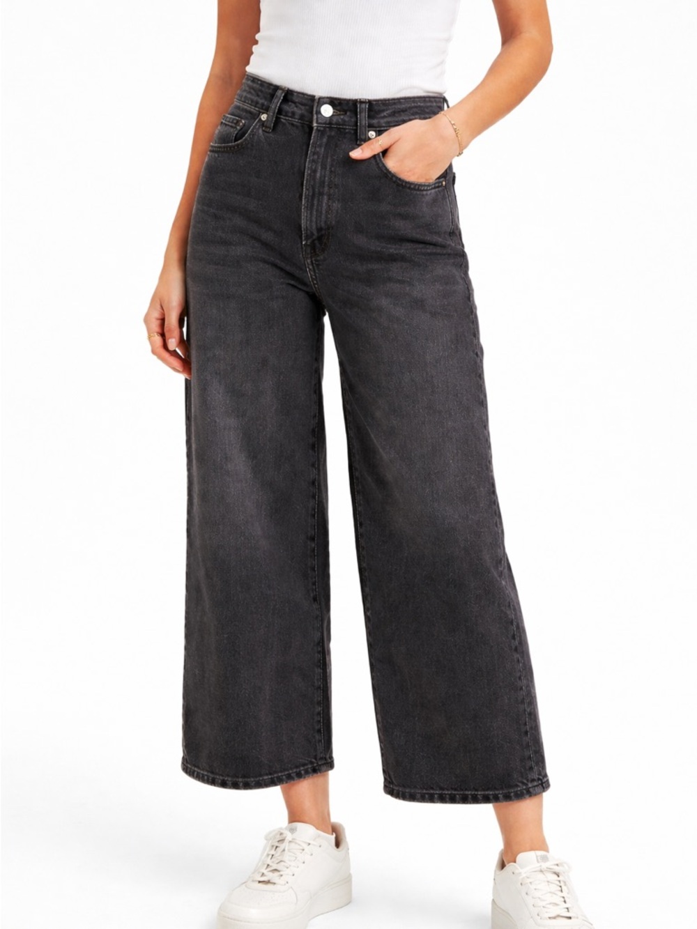 Levis Mile High Cropped Wide Leg Jeans Womens 26x25 Black Waterless NWT